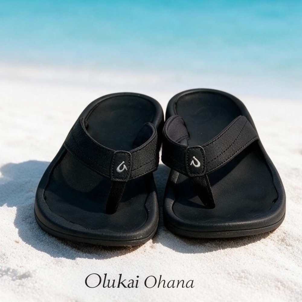 OluKai Ohana Black Water Resistant Flip Flop Sandals Womens 6 20110-4040